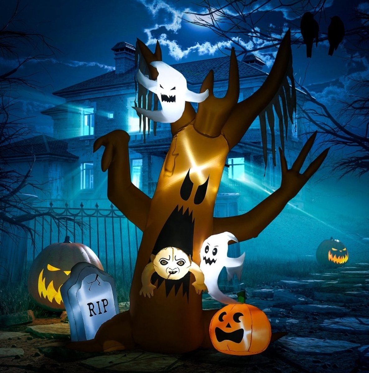 MIVRAY Opblaasfiguur Zelfopblazend – 240 cm Spookboom – Polyester – Multicolor – Halloween Buiten – Met Ledverlichting voor Tuindecoratie