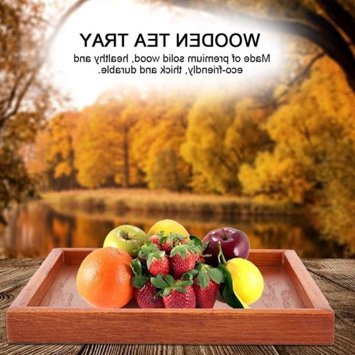 Vierkant houten dienblad - Stevig decoratief dienblad - voor koffie, thee, snacks en ontbijt - 18 x 18 cm - Perfect voor feestjes - en keukendecoratie — cadeau in Koken & Dineren - foto 2