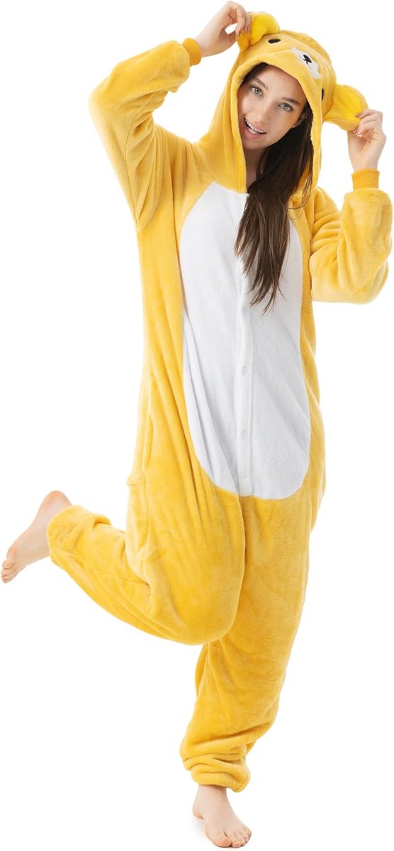 1744 Rilakkuma Beer-kostuum, onesie/jumpsuit, eendelige body voor volwassenen, dames en heren, als pyjama of pyjama, uniseks, veel verschillende dieren