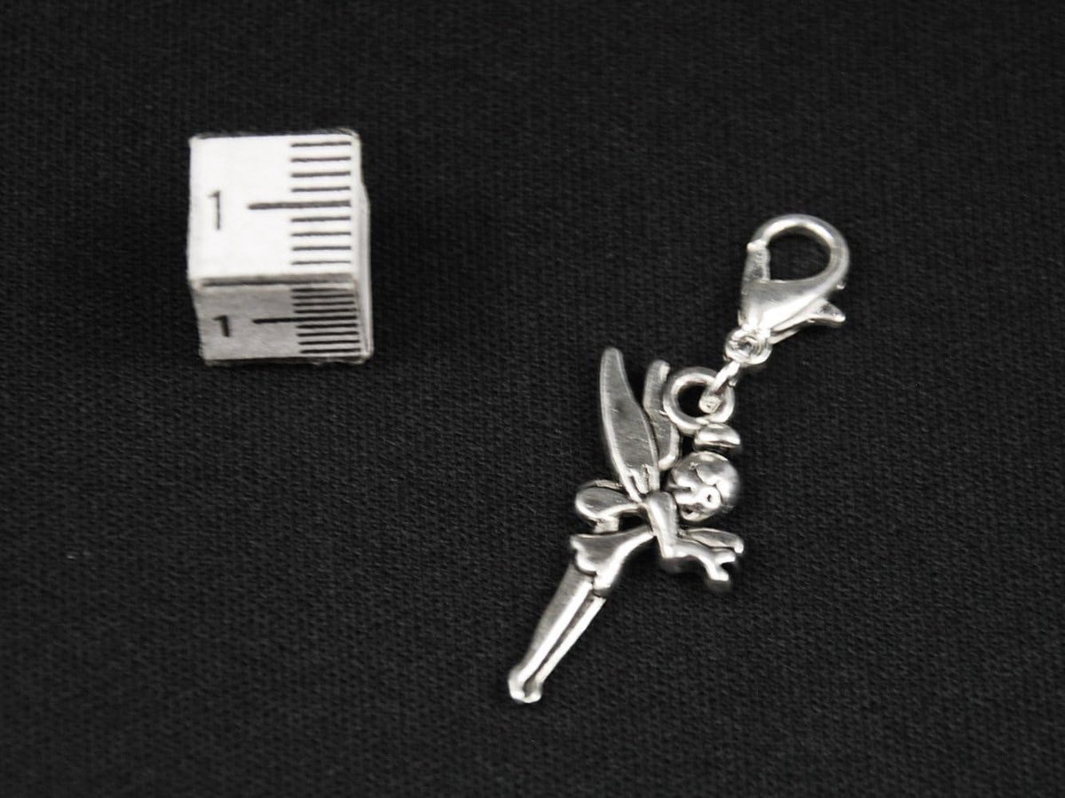 Elf Fee Charm bedelhanger fantasy vleugels kind elfen zilver - handgemaakt modesieraad I verzilverd ketting hanger bedelarmband - hanger voor armband, 22mm, Metaal, Geen edelsteen