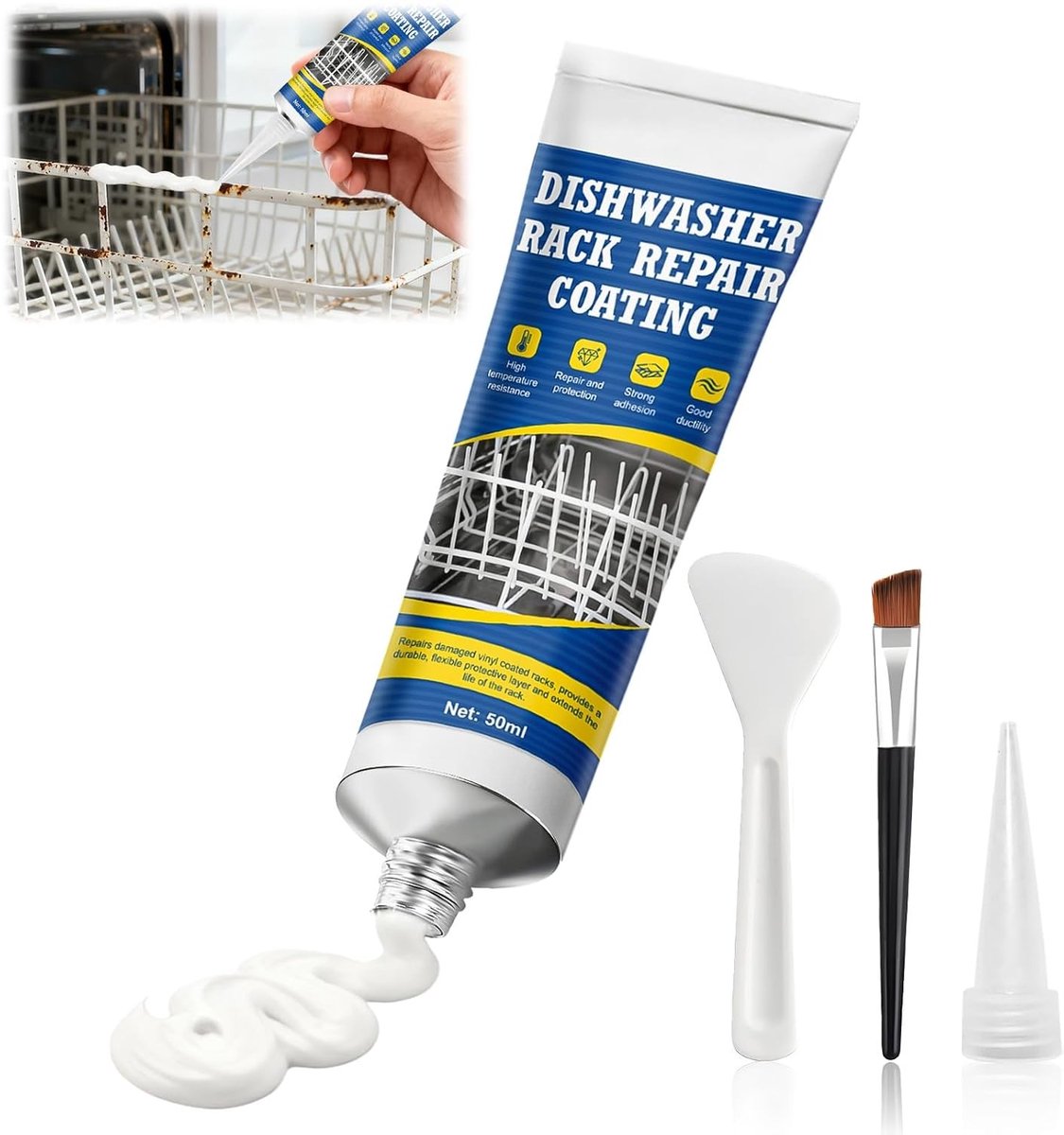 Emaille reparatieset - Wit - 50 ml - Kunststof Reparatiekit met Roestverf en Afwasmiddel - Voor Herstel van Vaatwasseronderdelen