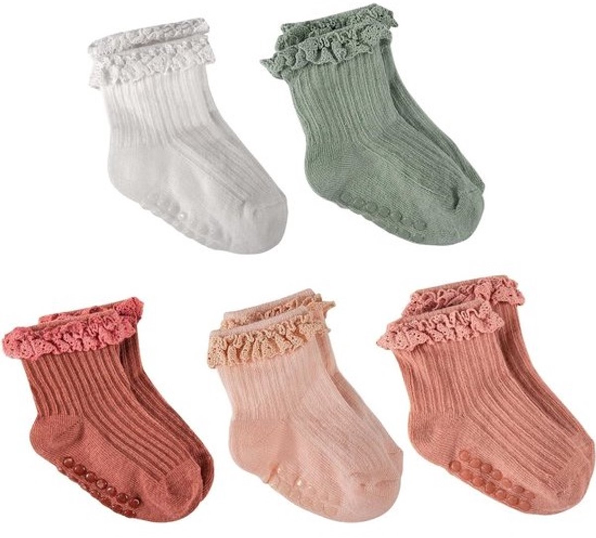 5 Paar antislip babysokken voor pasgeborenen van 0-6 maanden tot 3 jaar - voor dagelijks gebruik, doop en cadeaus