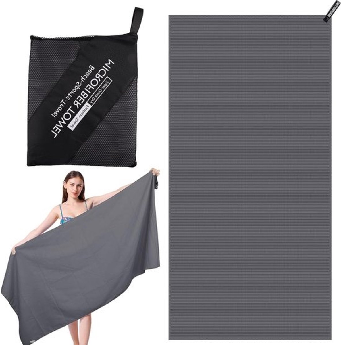 Microvezel strandhanddoek voor volwassenen - 180 x 80 cm - Compacte, sneldrogende sporthanddoek - Met mesh tas voor gym, yoga en kamperen