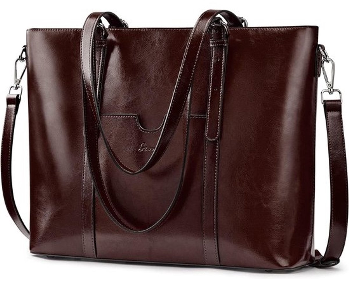 Dames Leren Laptop Tote Bag voor 15.6 Inch Laptops - Schoudertas met Ruime Opbergruimte en Stijlvol Ontwerp