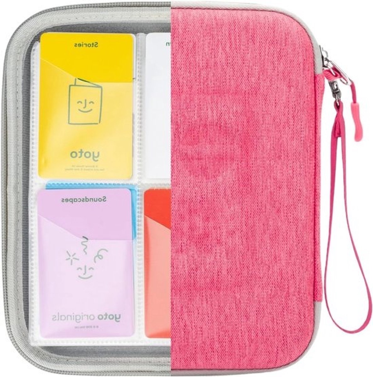 Cardholder voor Yoto - Kaartenalbums tot 88 kaarten, transparante beschermpagina's, schuine vakken voor gemakkelijke toegang, ritsontwerp met draagriem, opslag en organisatie van kaarten (roze)