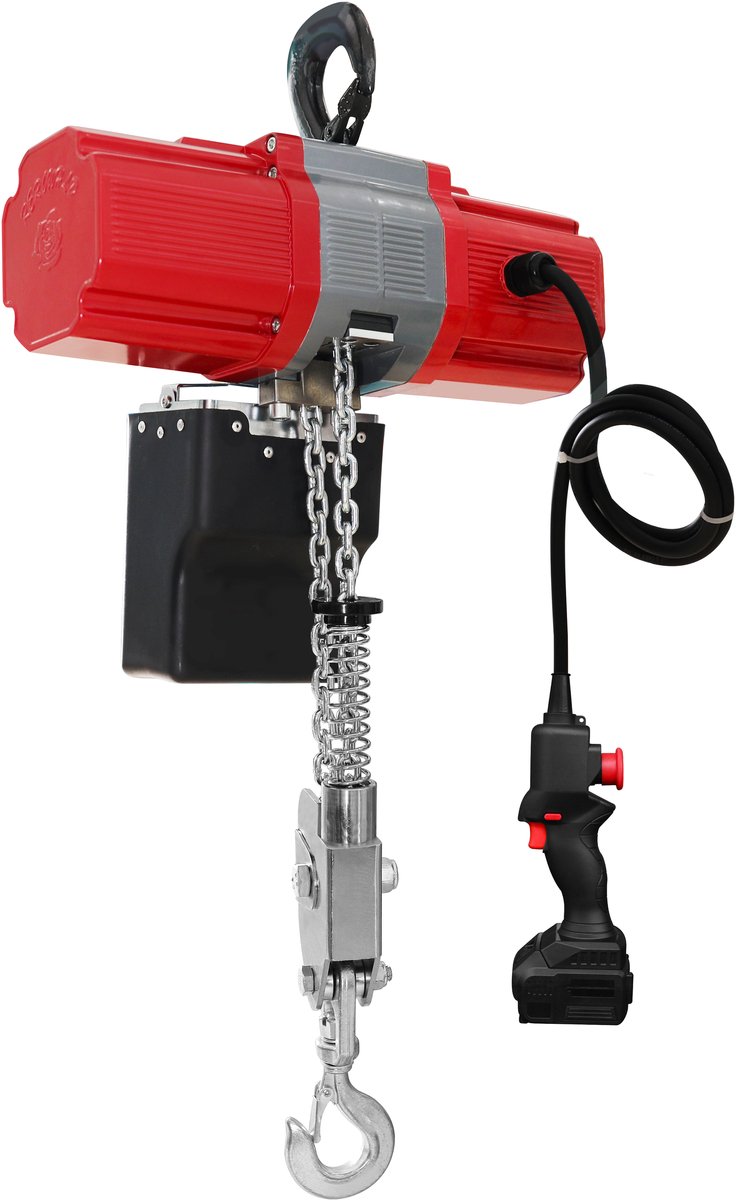 Batterij kettingtakel 990 kg, hefhoogte 6 m + 4 Ah accu bekabelde bediening MW Tools KT1006B