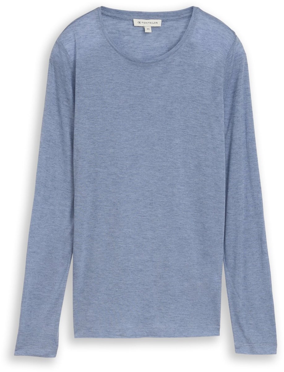 Tom Tailor - Slim fit T-shirt met lange mouwen en wol - Maat XL - fern blue melange