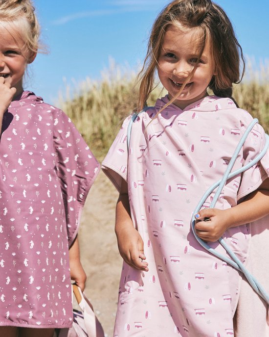 Fresk UV badponcho one size - Badcape met Capuchon - Sneldrogend Strandlaken - Meisjes - Roze - Seahorse van Merkloos — afbeelding 4