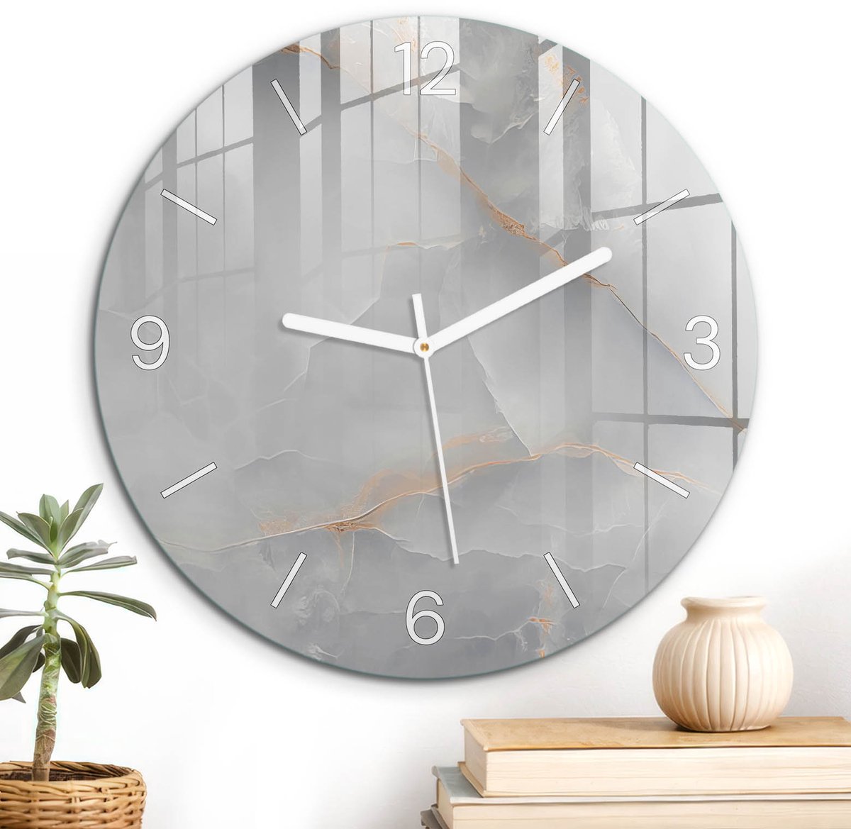 ArtPrintCave Grijs Glazen Klok - Wandklok 30 cm - Muurklok Rond - Elegant Oppervlak Unieke Klok - Achtergronden En Patronen Stille Wandklok - Witte Klokwijzers