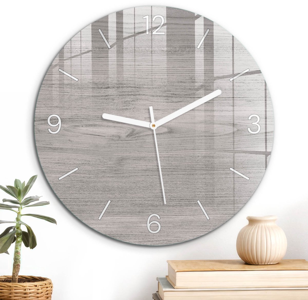 ArtPrintCave Grijs Glazen Klok - Wandklok 30 cm - Muurklok Rond - Houten Constructie Wandklok Keuken - Achtergronden En Patronen Unieke Klok - Witte Klokwijzers