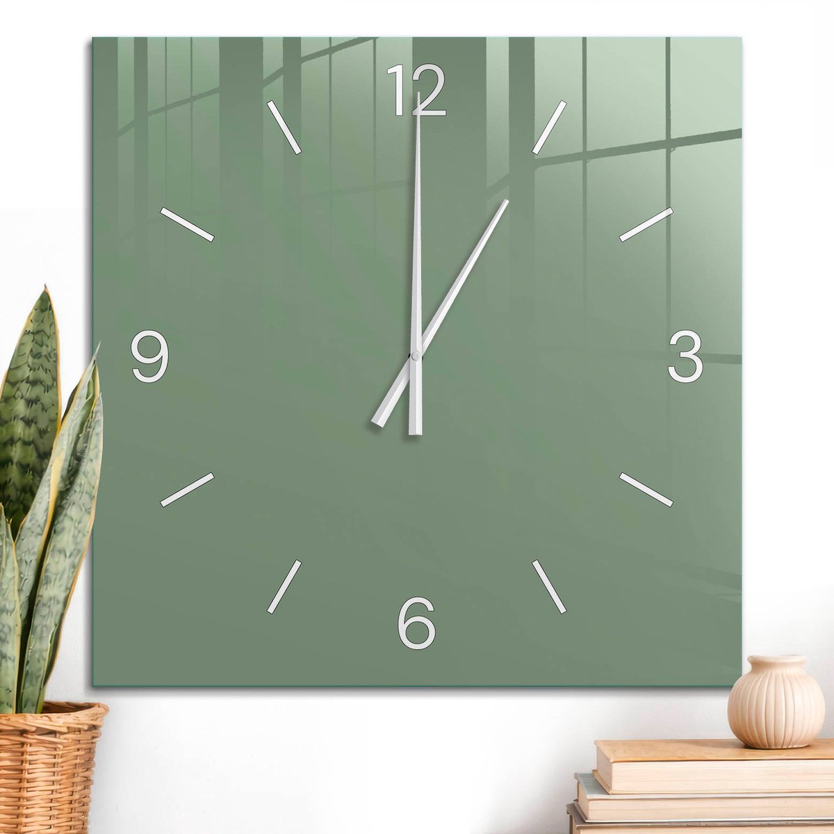 ArtPrintCave Groene Glazen Klok - 60x60 cm - Wandklok Vierkant - Gedempt Groen Stille Wandklok - Abstractie Wandklok Keuken - Witte Klokwijzers