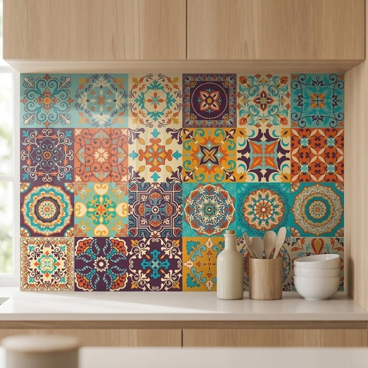 Plaktegels - Wandpanelen - tegelstickers keuken - plaktegels keuken - Zelfklevende Tegels - Muurstickers Keuken - Wandtegelstickers - Set van 24 - 15 x 15 cm - Decoratieve Stickers - Geschikt Voor Keuken & Badkamer - Meerkleurig