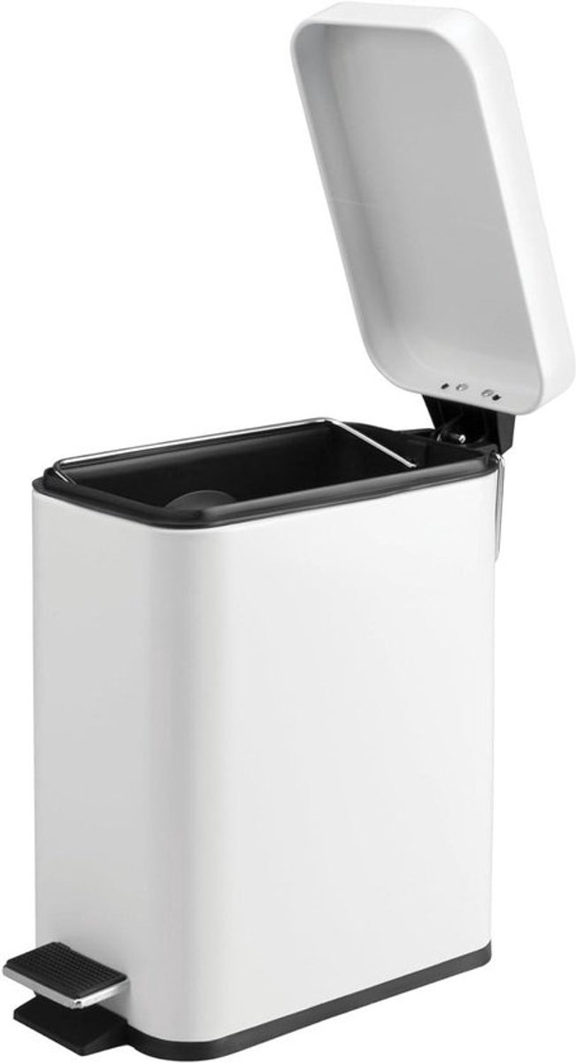 44252EU vuilnisbak kleine plastic en metalen afvalbak met deksel en voetpedaal voor keuken en badkamer wit 1410 x 3010 x 2750 cm - iDesign