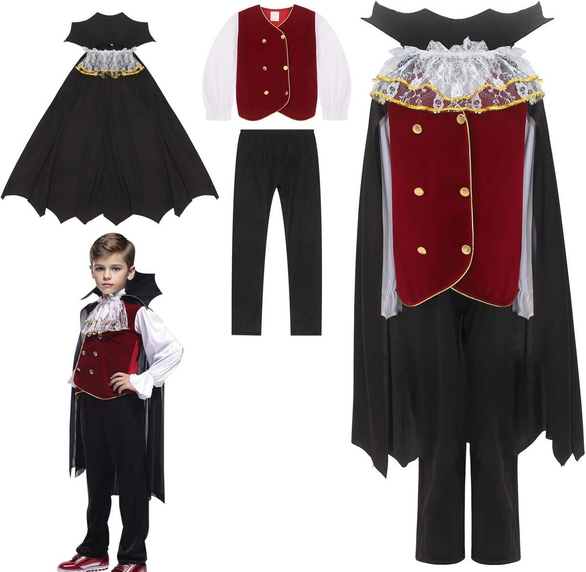 - Disfraz Vampiro para Niños Halloween Disfraces Twilight Vampiros Ropa Pantalones Capa Crepúsculo Regalo para Halloween Carnaval 4-12 Años