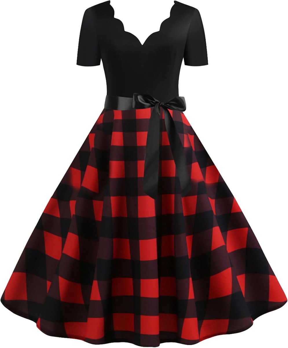 Cocktailjurk 1950s Vintage Jurk A-Lijn Ronde Hals Jurk Avond Prom
