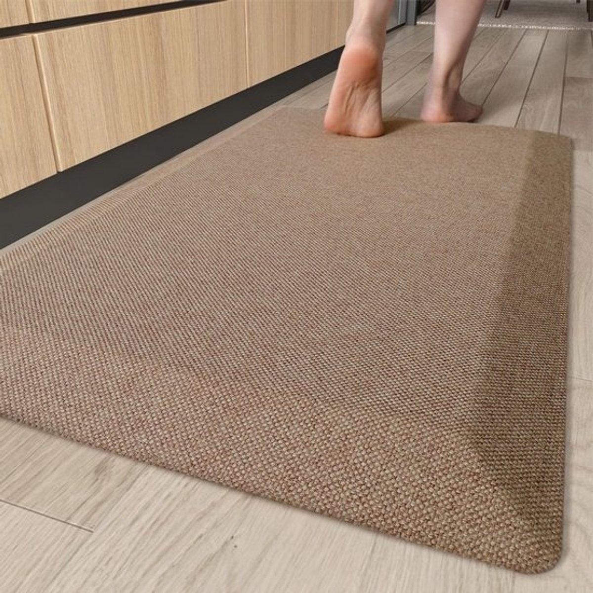 Antivermoeidheidskeukenmat - 51 x 81 cm - 23 mm dikke comfortabele vloermat - voor keuken, garage en bureau - met gewatteerde ondersteuning in khaki