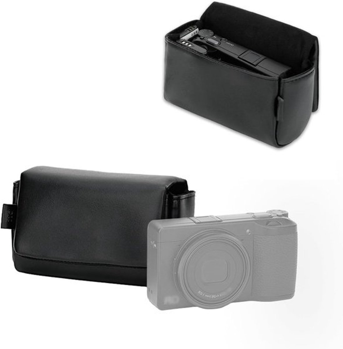 Compacte cameratas - Microvezelleer met magnetische sluiting - Voor Ricoh GR IV, Canon G7X en Sony RX100 - Geschikt voor 2 camera-accu's en geheugenkaarten