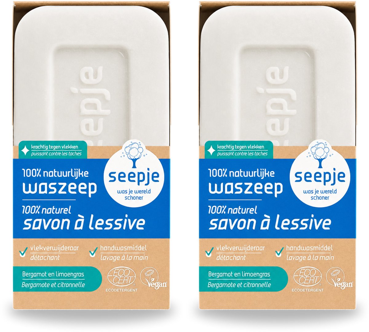 2 x Seepje - Waszeep - Handgemaakt & Natuurlijke Ingrediënten - Blok - 120 gr - Voordeelverpakking - 2 stuks