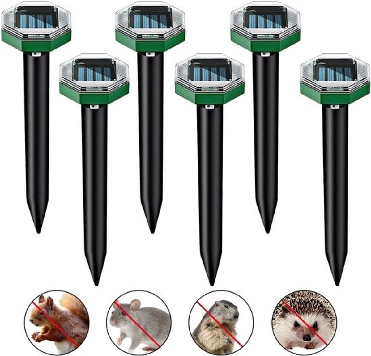Set van 6 ultrasone mollenafschrikkers voor buiten - Voor tuin en gazon