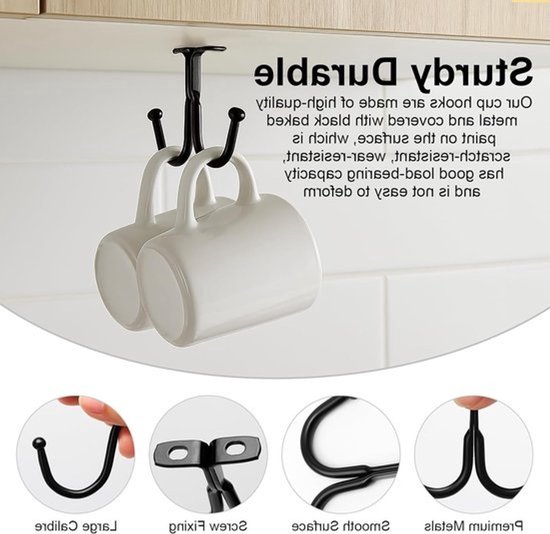 Mug Haken voor Onder Plank en Kast, 12 Stuks Met Schroeven, Ideaal voor Bekers, Keukenaccessoires en Organisatie van Kleding en Planten — afbeelding 3