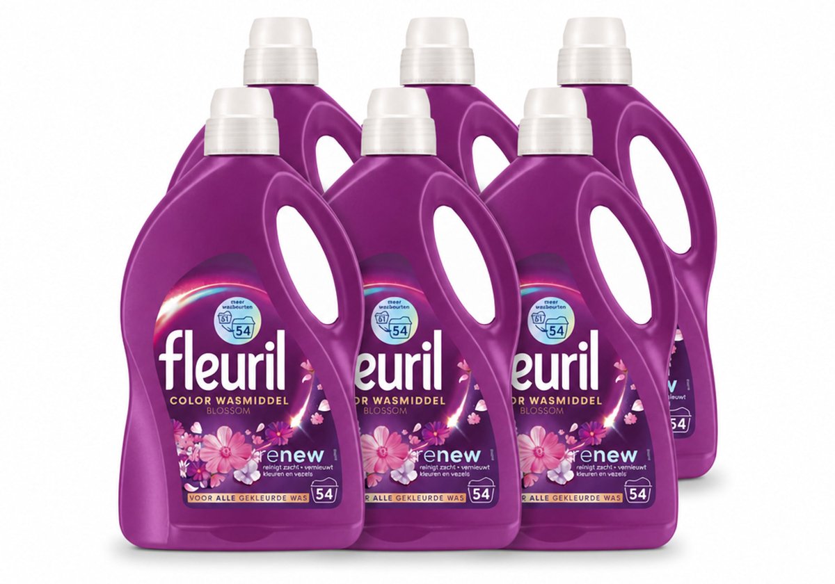 6 x Fleuril - Wasmiddel - Color Blossom Vloeibaar Wasmiddel - Kleurbehoud & Bloemige Geur - 54 wasbeurten - Voordeelverpakking - 6 stuks