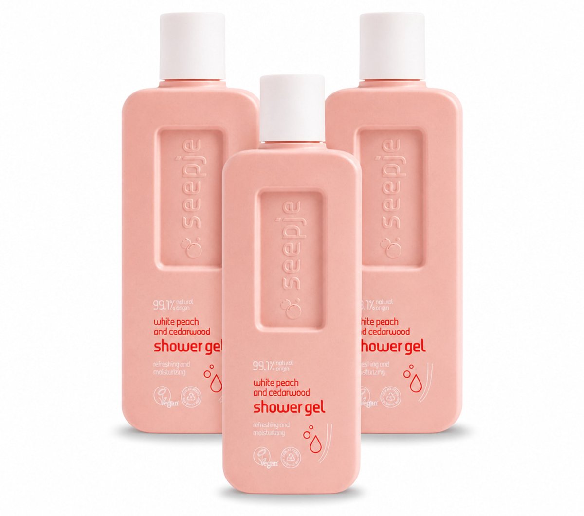 3 x Seepje - Douchegel - Natuurlijke Geur - Witte Perzik en Cederhout - 300 ml - Voordeelverpakking - 3 stuks