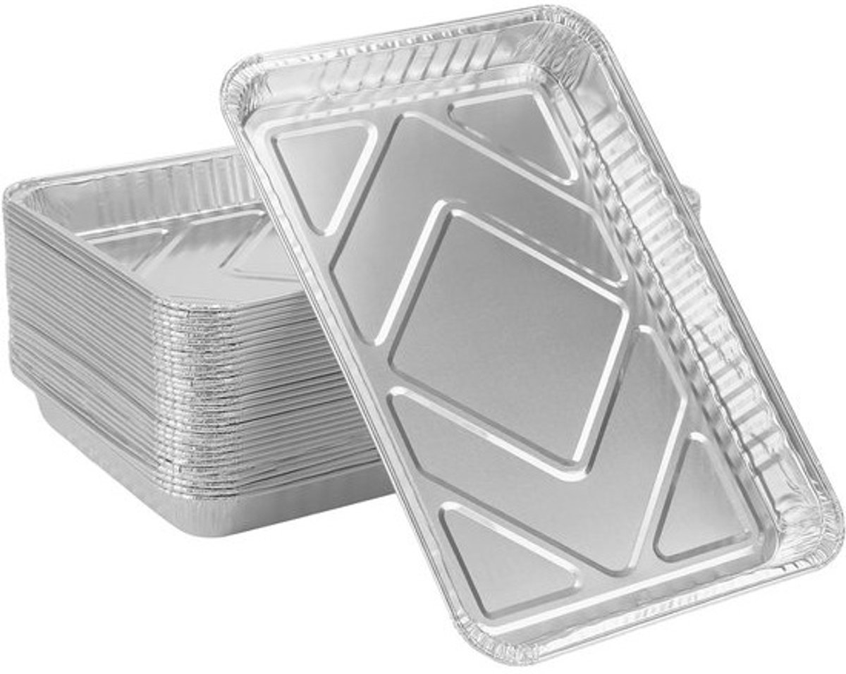 Grote Aluminium Folietrays, 30 Stuks, 32.5 x 22.5 x 3.8 cm, Capaciteit 1800 ml, Ideaal voor BBQ, Grillen en Feestjes