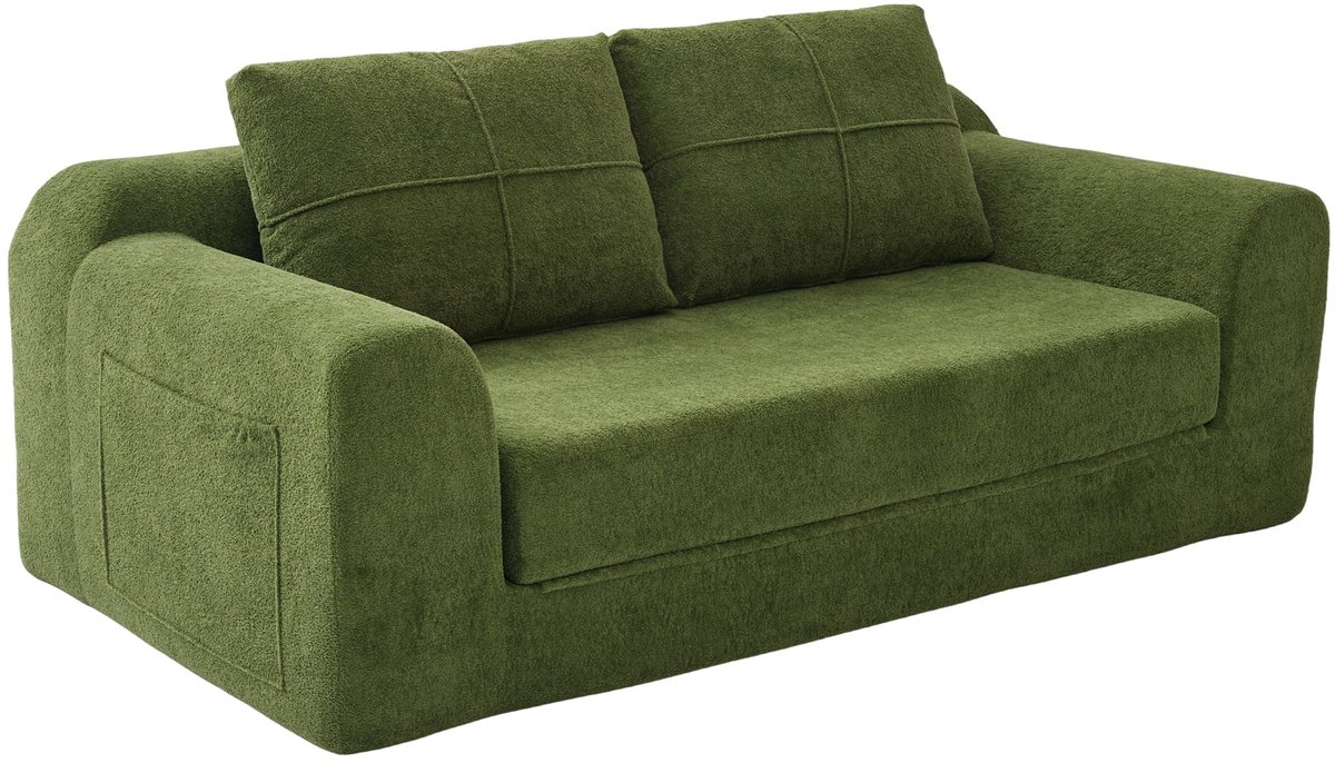 Merax 2-in-1 Slaapbank - Opvouwbare Bank naar Bed - Vloersofa met Armleuningen - Uitklapbare Logeerbank zonder Montage - Compacte Sofa voor Woonkamer en Studio - Groen