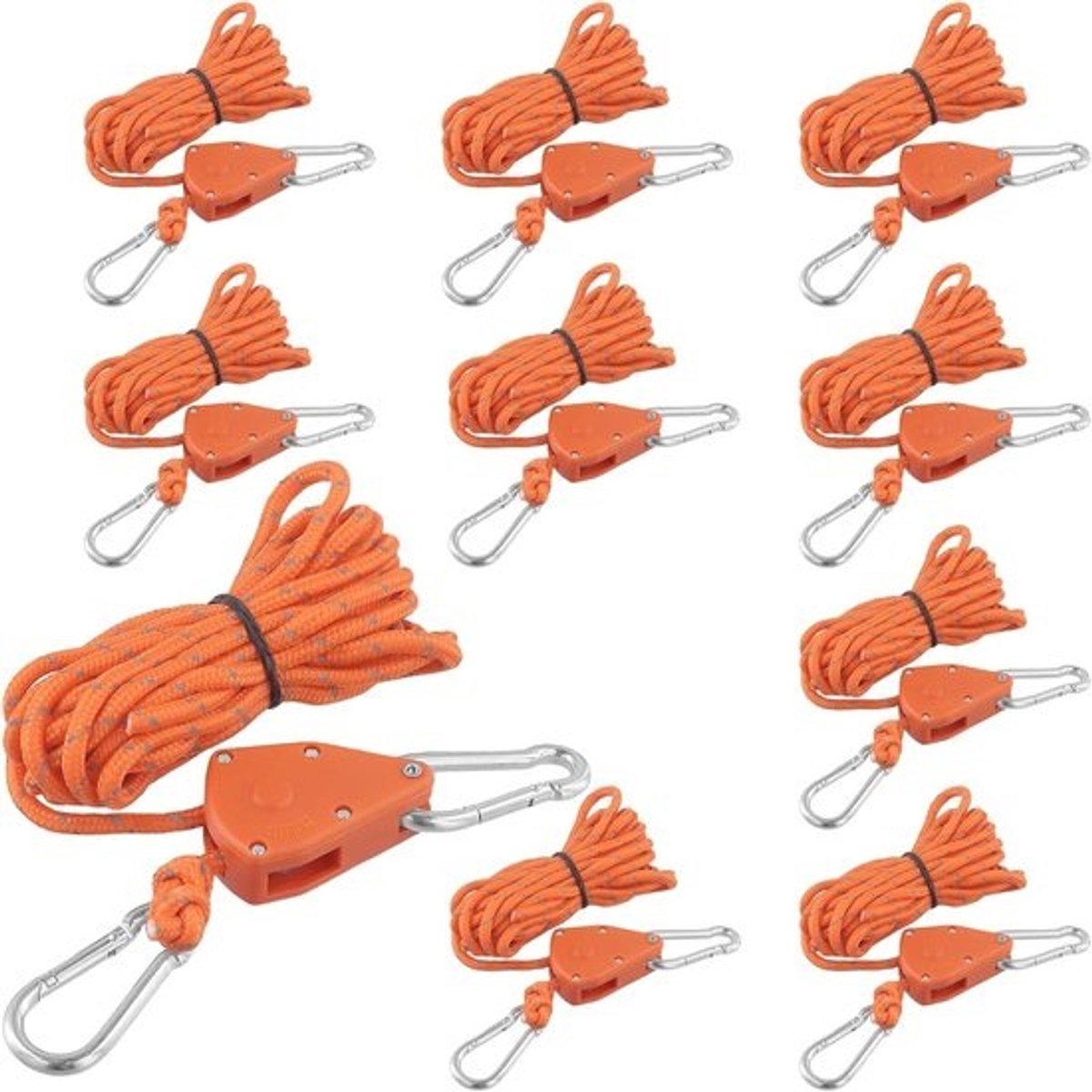 Set van 10 Reflecterende Guy Ropes 4m x 4mm met Spanner, Nylon Kabelratel, Verstelbare Touw Hanger voor Tent en Zeil, Ideaal voor Kamperen en Buitenactiviteiten