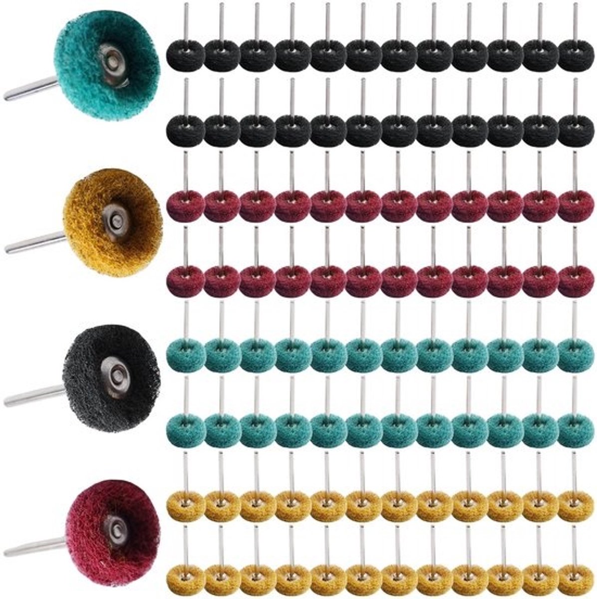 25 mm Schuur- en Polijstschijven Set van 100 Stuks | T-vormige Schuurdiscs voor Metaal | Voor Polijsten, Reinigen en Roestverwijdering met 3 mm Schacht