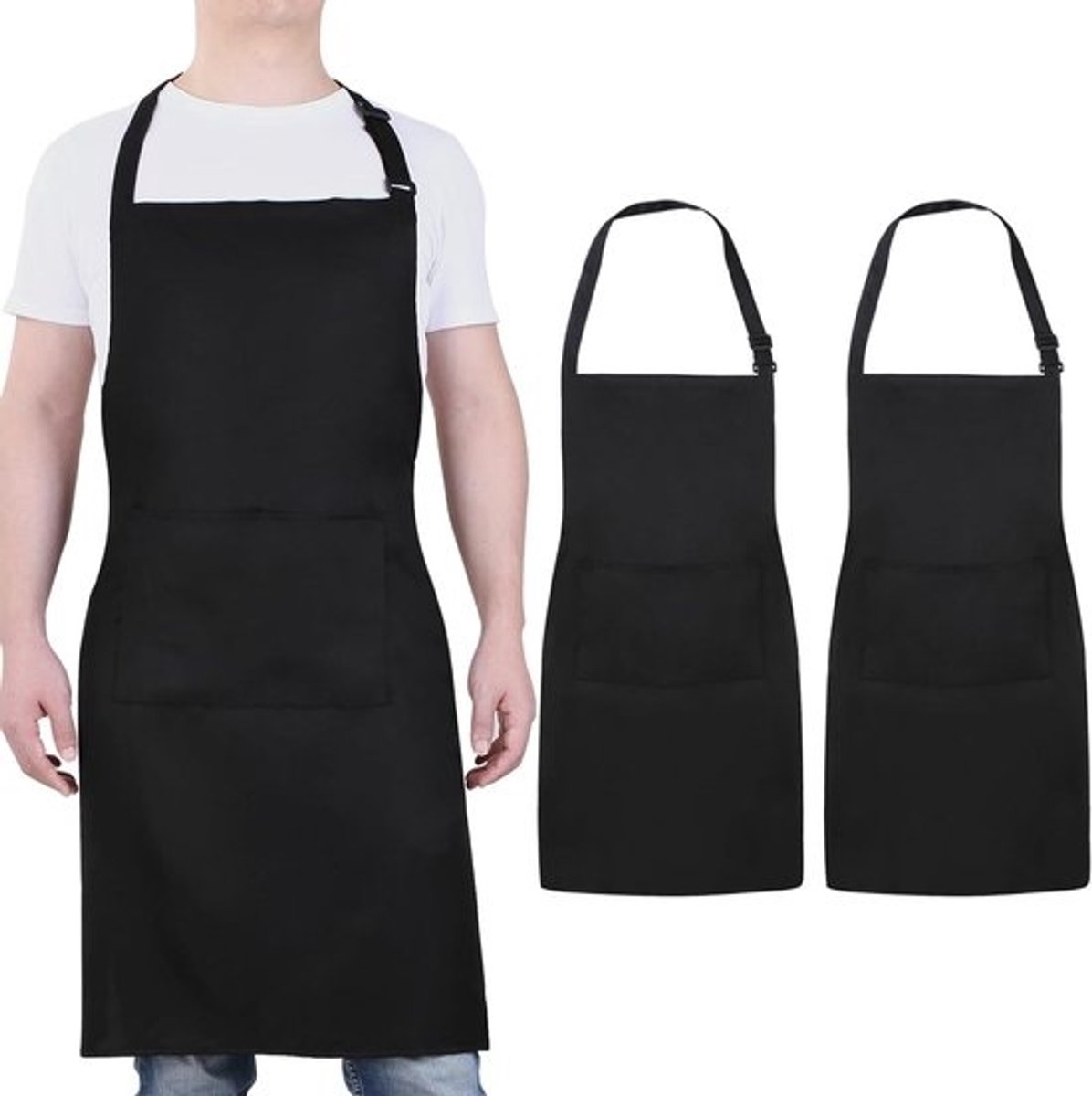 Well Kitchen Aprons Water Resistant Adjustable with Pockets for Men and Women Pack of 2