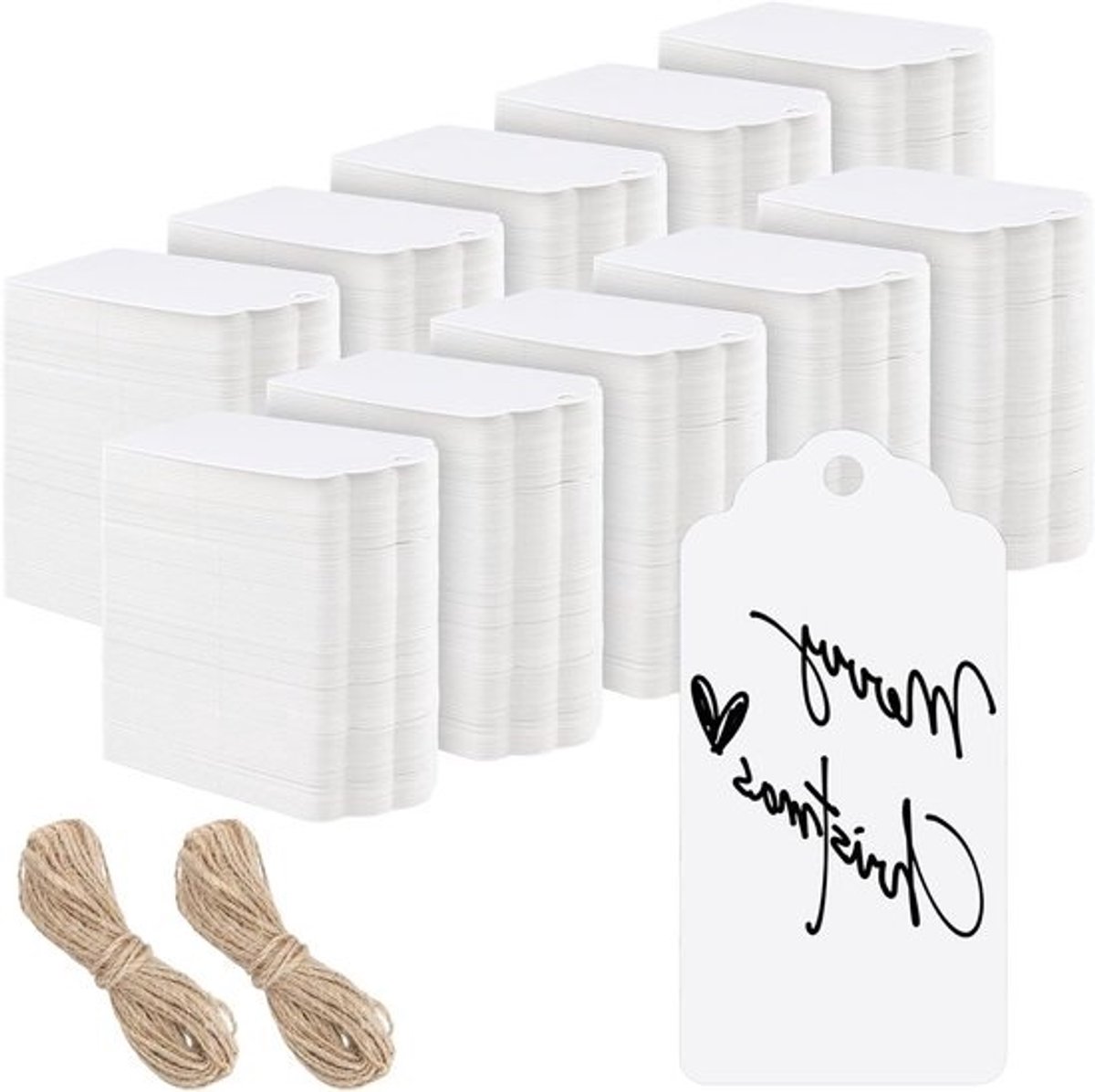 1000 Stuks Kraft Papieren Labels 9x4.5 cm met Touw voor Cadeaus, Bruiloften en Feestjes