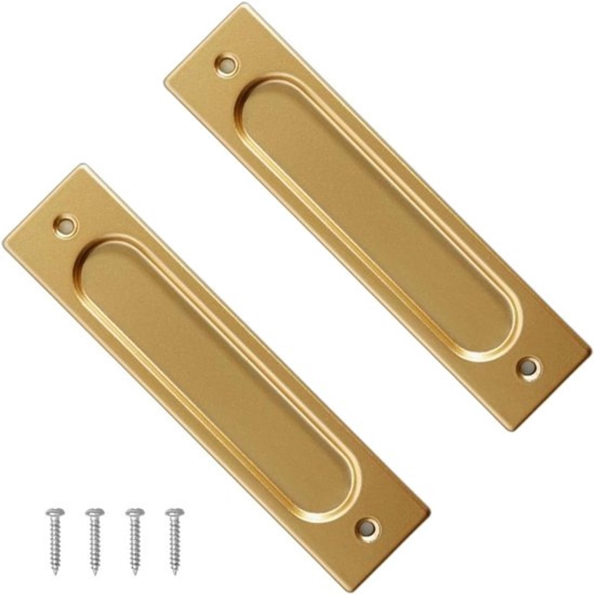 Set van 2 haakse schuifdeurgrepen voor vlakke inbouw - Van aluminium, goudkleurig, 149 mm - Voor schuifdeuren, kasten en lades, duurzaam en modern design