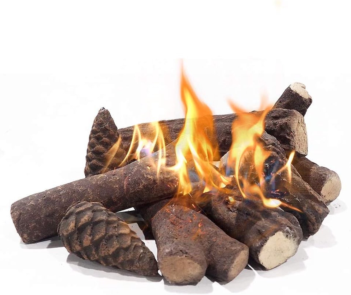 Elektrische haard - Keramische logs - 9 stuks - Rookvrij en realistisch brandhout - Decoratie voor bio-ethanol en gashaarden