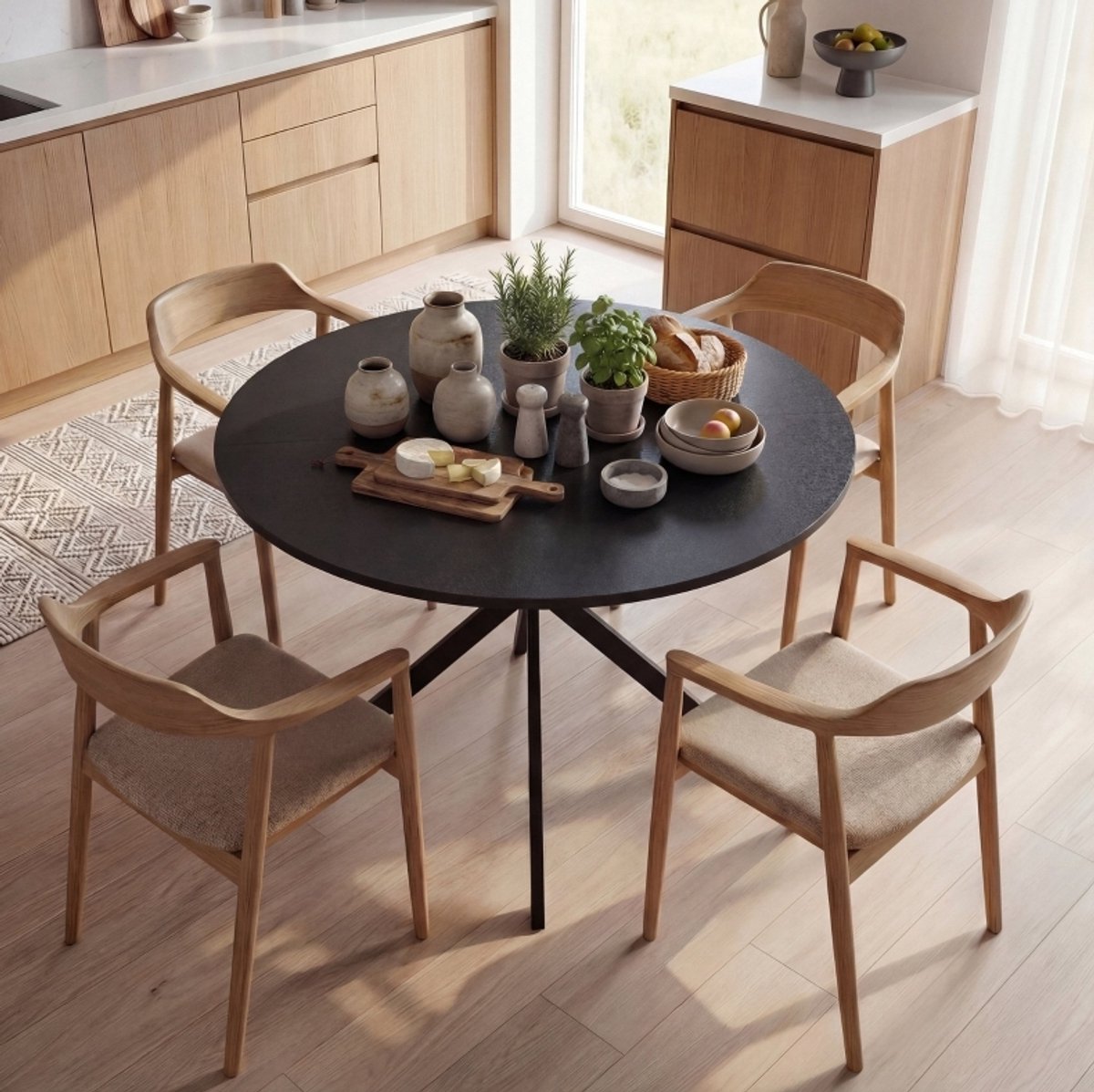STILVORA Eettafel - Ronde Tafel voor 4 Personen met X Poot - Industriële Stijl voor Eetkamer en Keuken - Hout - 100 x 100 x 75 cm - Zwart