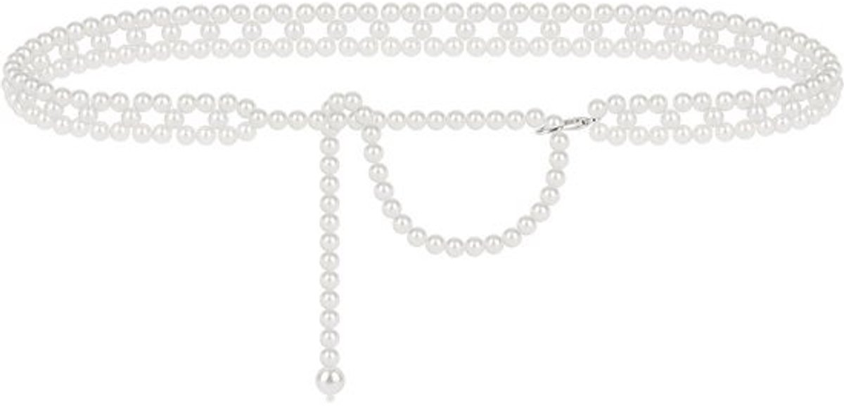 Stijlvolle Plus Size Kettingriem voor Vrouwen, Verstelbare Lange Ketting met Witte Parels voor Taille en Heupen, Ideaal Modeaccessoire voor Extra Comfort en Elegantie