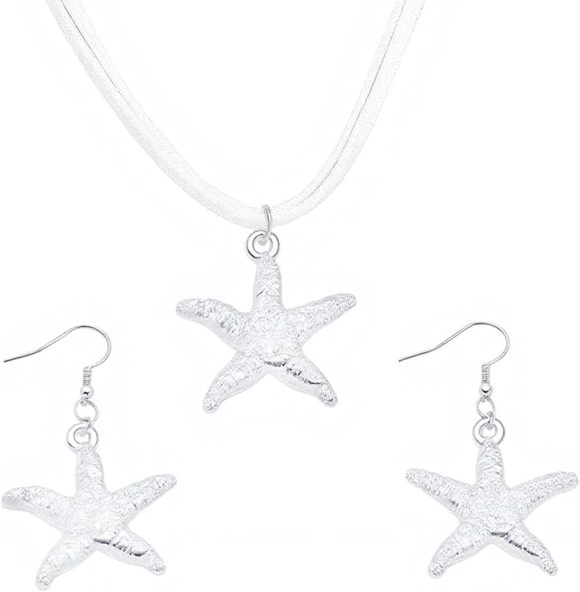 Strand-zeester halsketting oorbellen set voor vrouwen zomer zeester halsketting hanger wit zeester oorbellen dangle set roze suède (roze touw)