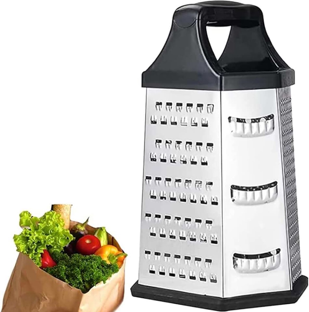 Slicer 6-zijdige 430 roestvrijstalen rasp met grof, fijn, snijden, geschikt voor gember, citroen, boter, groenten, nootmuskaat