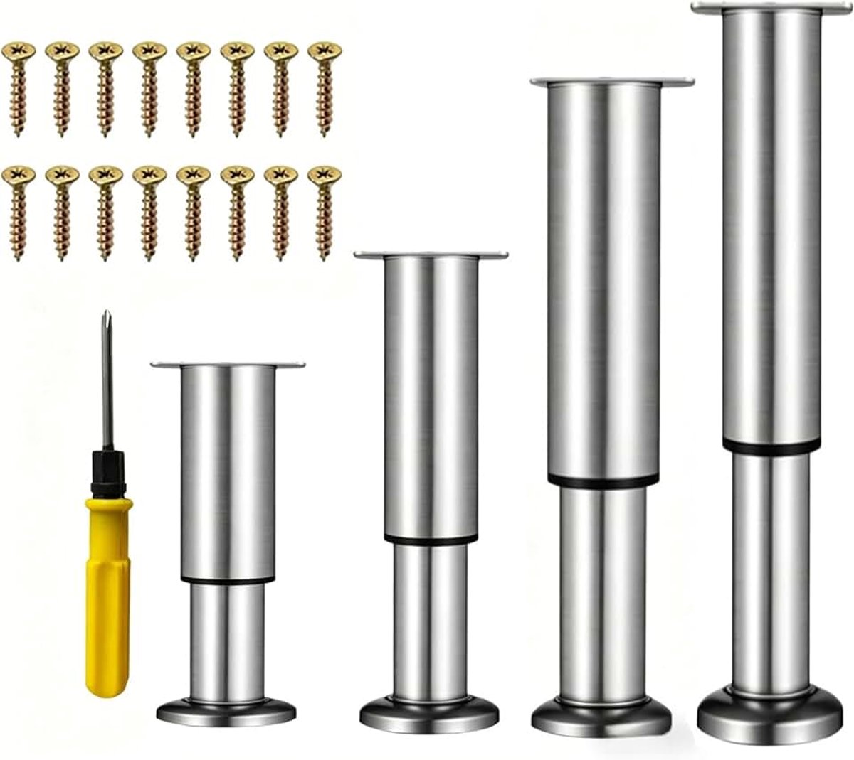 4 stuks metalen meubelpoten, verstelbare meubelpoten, verstelbare meubelpoten, verstelbare hoogte, belastbaar tot 800 kg, meubelpoten voor tv-kast, bank, leerstoel, badkamerkast met