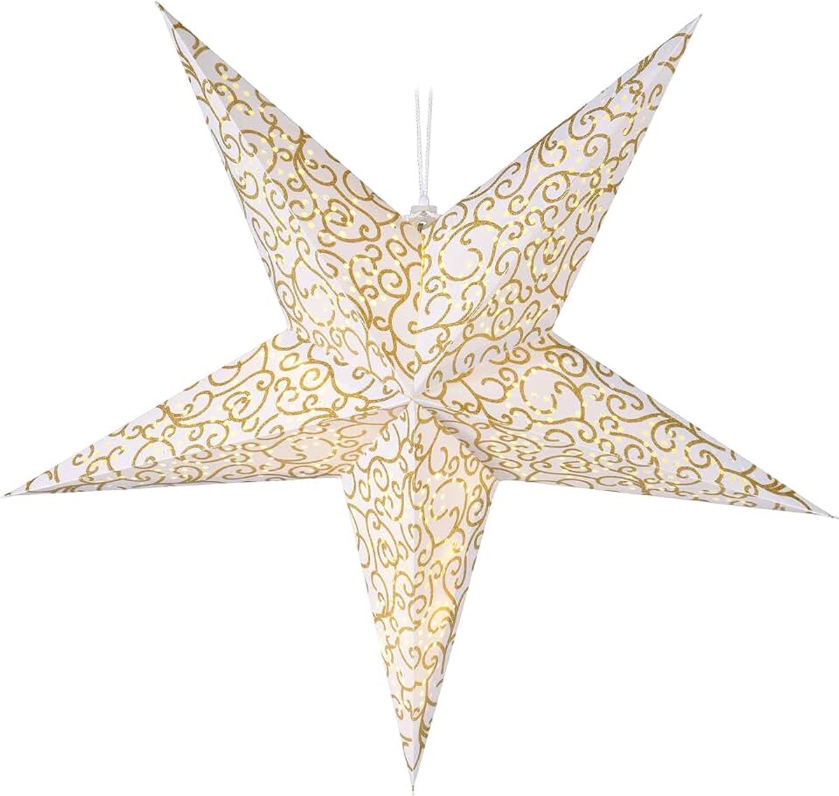 Papieren Ster Goud 75 cm - 15 LED/Timer - Kerstster
