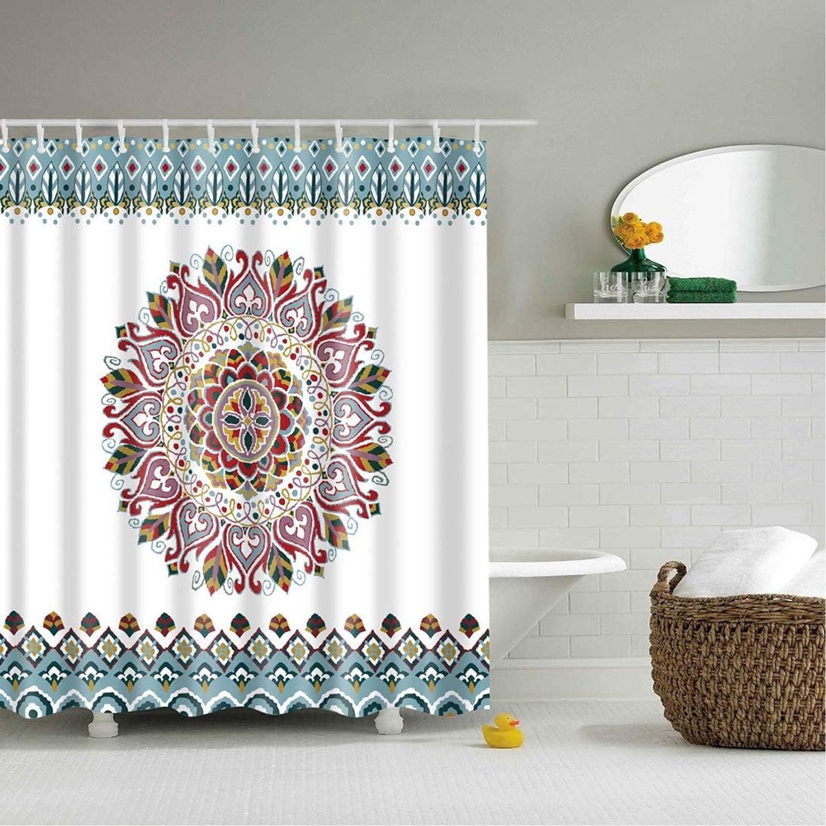 Kleurrijk boom douchegordijn 240 x 200 cm anti-schimmel waterdicht polyester textiel stof badgordijn douchegordijn (240 x 200 cm (b x h), mandala)
