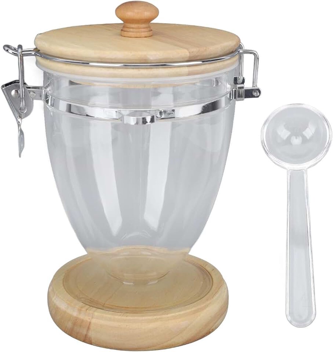 Contenedor de granos de café, recipiente transparente para almacenamiento de alimentos con tapa hermética, hojas sueltas, té, café, azúcar y nueces (S 16,5 cm Hoogte)