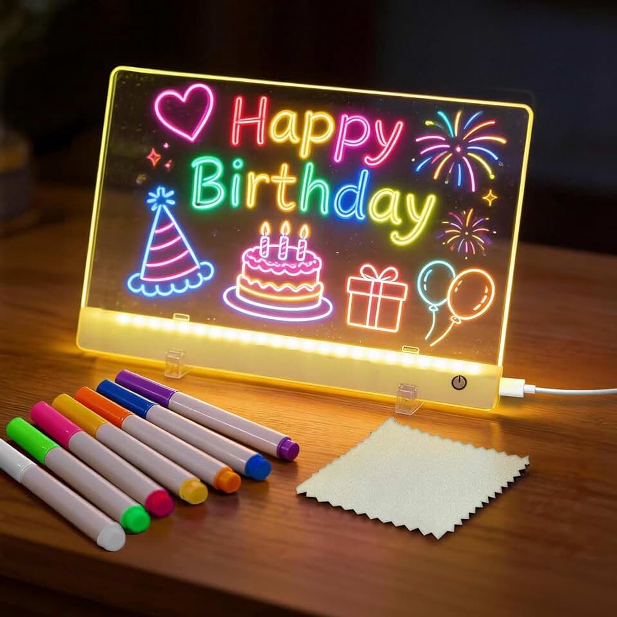 Led-tekenbord voor kinderen, 30 x 20 cm, led-notitiebord met 7 kleuren en standaard, creatief tekenbord als cadeau voor eerste schooldag, verjaardag en Pasen, voor meisjes, jongens en