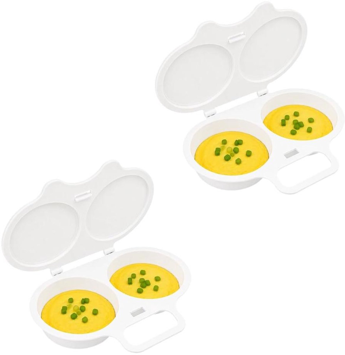 Magnetron Eierkoker - 2 Stuks - Stoompan Eieren - Eierstoompan - Eipocheerder - Microwave Egg Boiler - Maakt 2 Eieren - Snel Ontbijt -Egg Poacher - Ei Koker - Dubbele Houders - Gepocheerd Ei - Wit