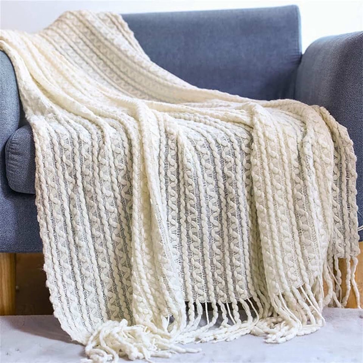 Gebreide deken sofa bed decoratieve beddraad dekens sofa kantoor dutje gooien dekens zachte handdoek bed plaid tapijtwerk Zachte deken (Color : Beige F, Size : 130x220cm)
