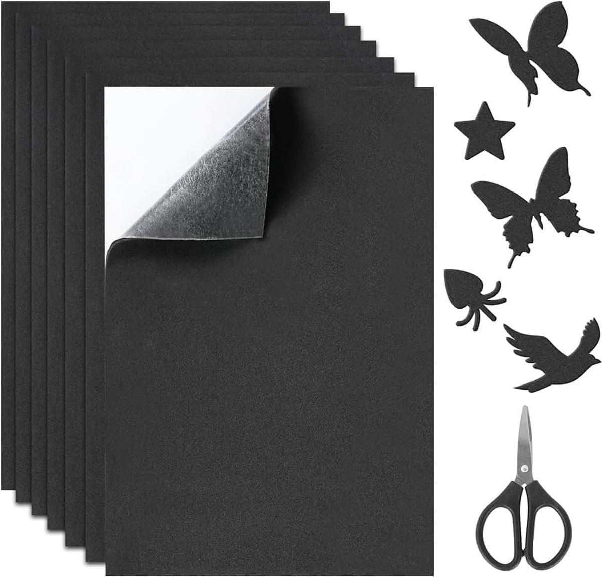 Zelfklevende schuimplaat, 7 stuks schuimrubber, zwart met schaar, 3 mm schuimrubberen platen, 30 x 21 cm, EVA-schuim, antislip mat voor meubels, doe-het-zelf-projecten
