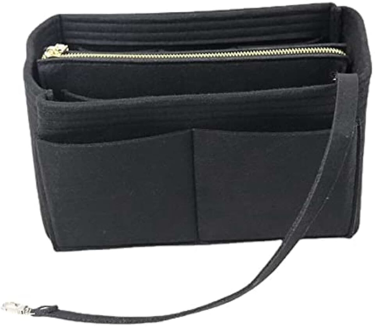 klein vilt toilettas met rits multifunctionele waszak voor vrouwen meisjes vakantie reizen, Zwart, 26x14x15cm,