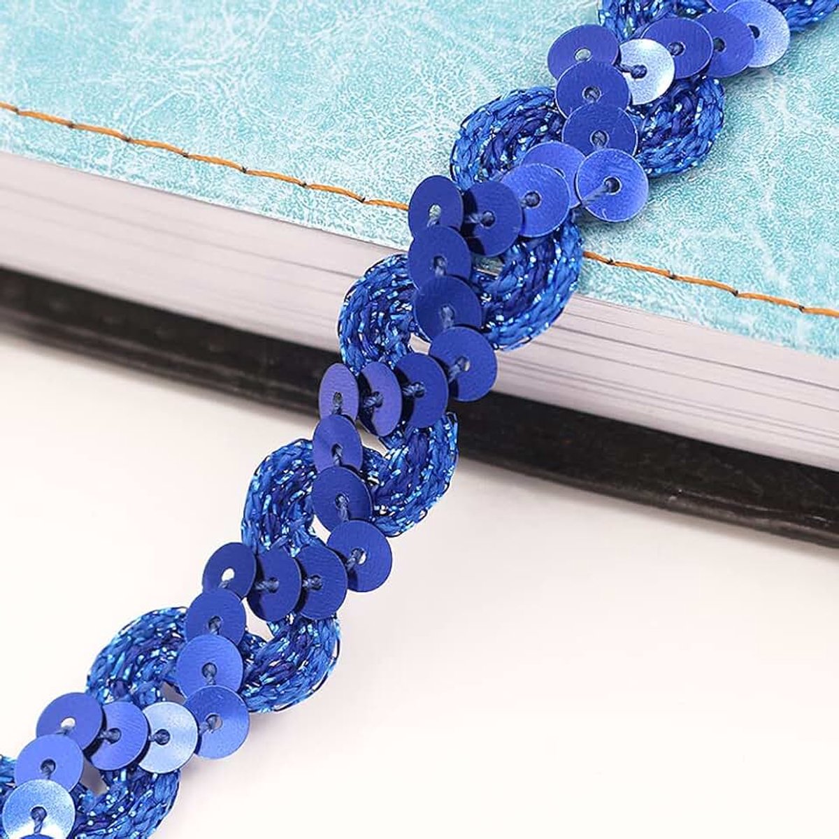 Paillettenband, 3 m x 6 mm, gekleurde glitterpaillettenband, paillettenband, applicatie, paillettenband, stretch, paillettenversiering, voor het maken van sieraden, bandmaken, kostuums, marineblauw