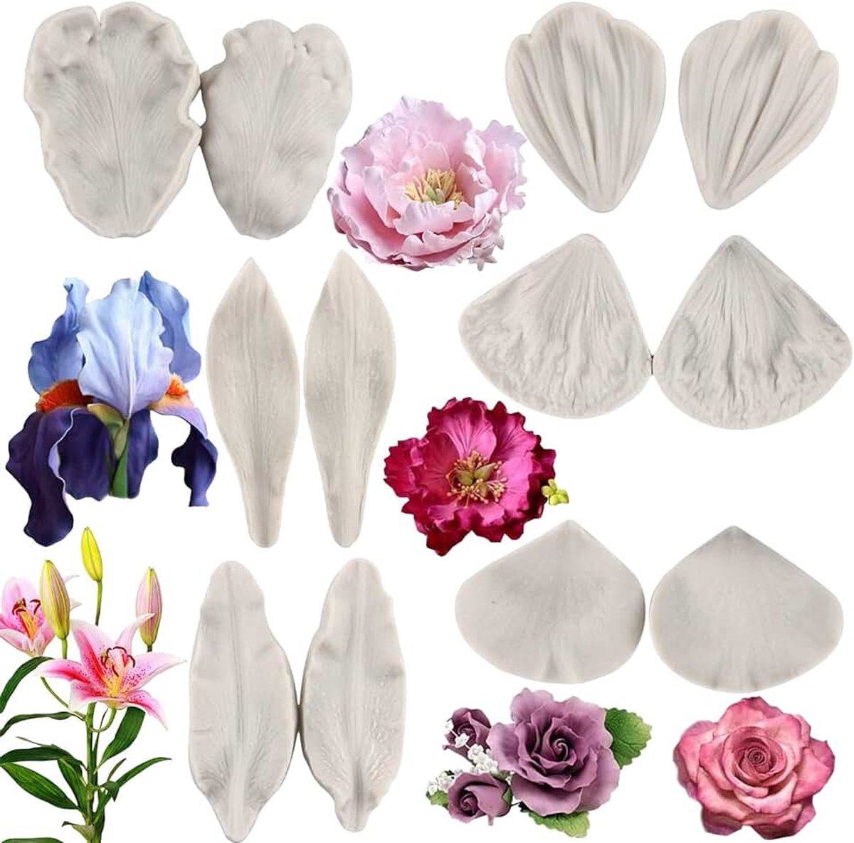 Siliconen mal met bloemenmotief van bloemenpasta fondant rozenvorm bloemvorm van bloempasta pioenroos voor het decoreren van taarten chocolade snoep cupcake polymeer klei set van 6