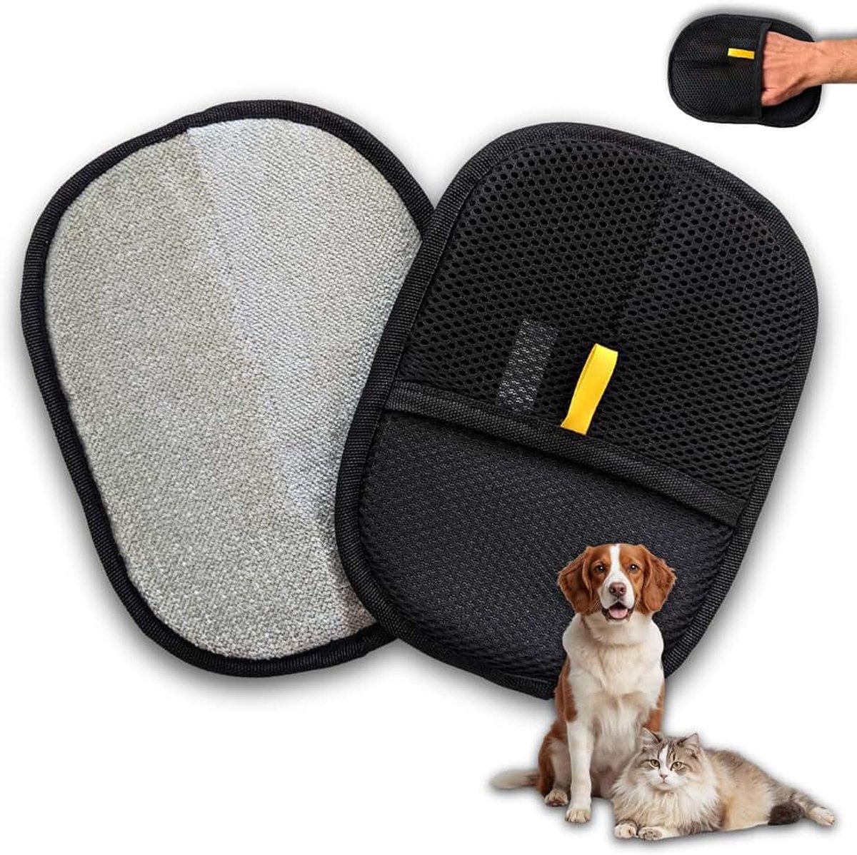 Haarverwijderingshandschoen voor huisdieren, 2 stuks, ontharingshandschoen voor katten en honden, herbruikbaar met elektrostatisch weefsel, reinigt banken, kleding en tapijten (2 handschoenen)
